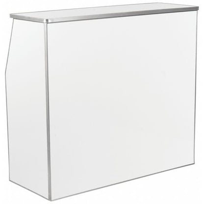Flash Furniture 4' Folding Portable Event Bar with Top and Middle Shelves, Mobile Laminate Foldable Bar for Parties and Events, White