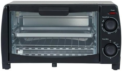 Dominion 4 Slice Toaster Oven Countertop, Retro Compact Design, Multi-Function, 1000 Watts, 30-Minute Timer, Black
