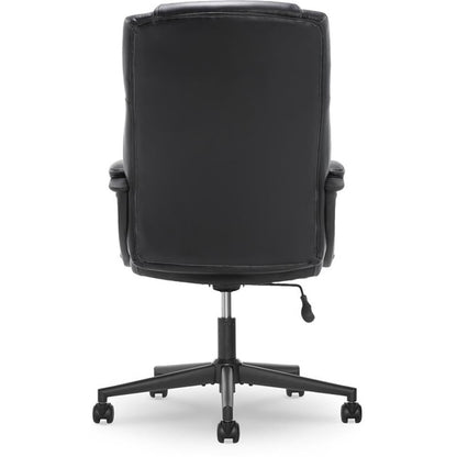 Pemberly Row Faux Leather Modern Swivel Executive Office Desk Chair, Height Adjustable Upholstered Rolling Chair for Meeting Room, Comfortable Computer Chair for Home Office and Study Room, Black