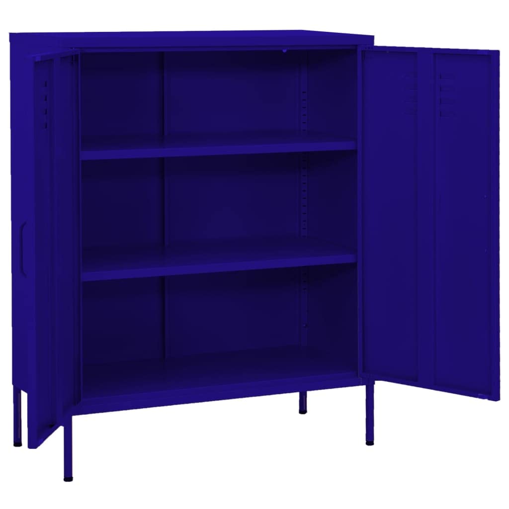 mtlskopl Navy Blue Steel Storage Cabinet with Height-Adjustable Shelves & Lockable Doors 13.8 x 31.5 x 40 in Powder-Coated Finish Modern Organizer for Living Room Home Office Garage