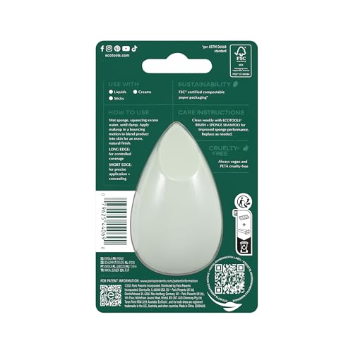 EcoTools Blurring Blender Makeup Sponge, Makeup Blending Sponge For Blurred Skin, For Liquid & Cream Foundation, Cloud Coverage Memory Foam, Eco Friendly, Latex Free, Cruelty-Free & Vegan 1 Count