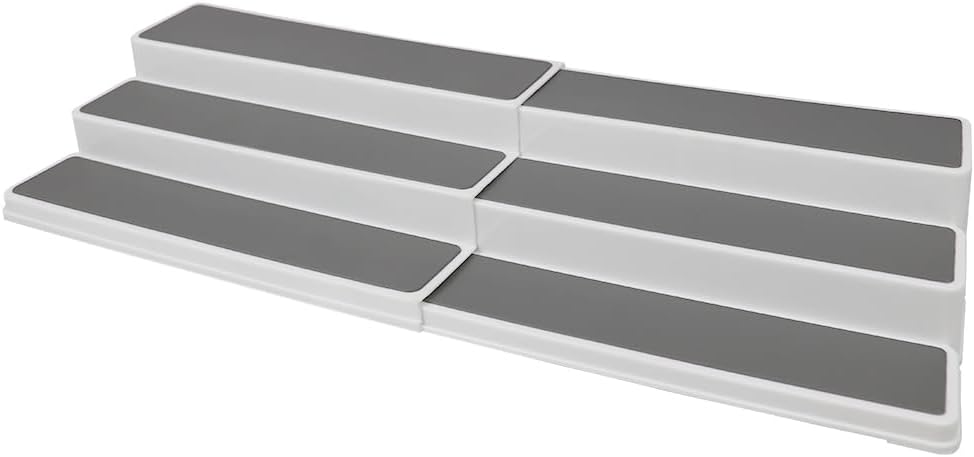 Home Basics 3-Tiered Plastic Expandable Spice Rack - Adjustable Length Kitchen Organizer for Cabinet, Pantry, or