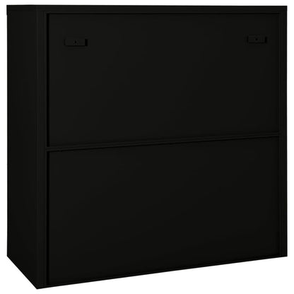 mtlskopl Sliding Door Storage Cabinet Black Steel Matte Tempered Glass 35.4 x 15.7 x 35.4 in Adjustable Shelves Lockable Office Garage Living Room Bathroom Organizer