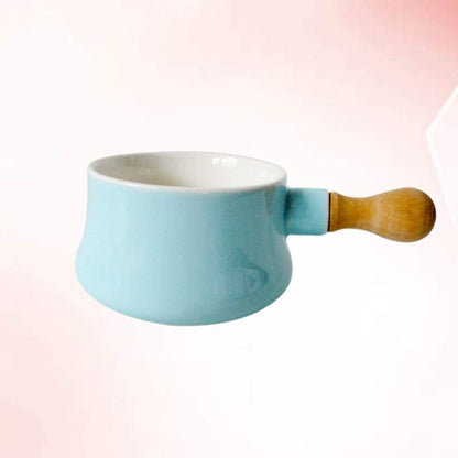 Cabilock Non-Stick Ceramic Mini Saucepan, Wooden Handle, 380ML Butter Warmer Frying Pan for Soup