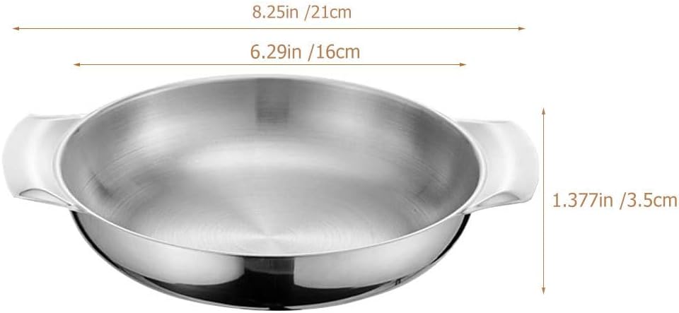 Luxshiny Large Mixing Bowl, 16cm Paella Pan, Stainless Steel Skillet with Handles for Home, Restaurant, Camping
