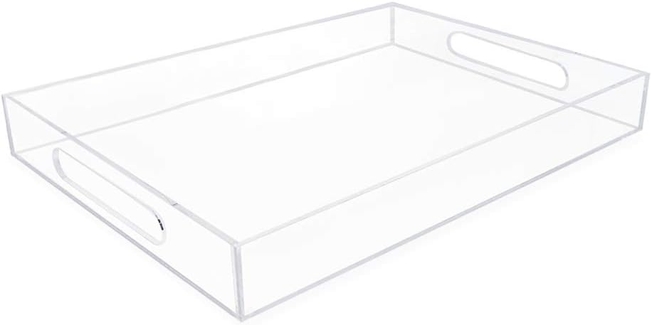 Isaac Jacobs Clear Acrylic Serving Tray (11x17) with Cutout Handles, Spill-Proof, Stackable Organizer