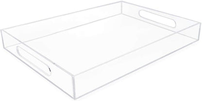 Isaac Jacobs Clear Acrylic Serving Tray (11x17) with Cutout Handles, Spill-Proof, Stackable Organizer