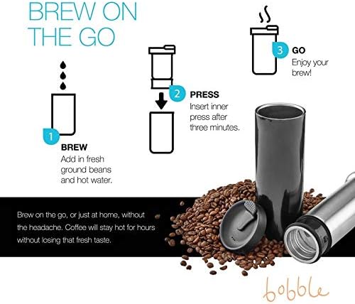 bobble French Coffee Presse, On-The-Go Use, Quick Brew, 14 oz, Peacock