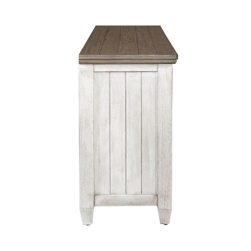 Liberty Furniture Heartland 76 Inch Tile TV Console for Living Room - Antique White with Tobacco Tops