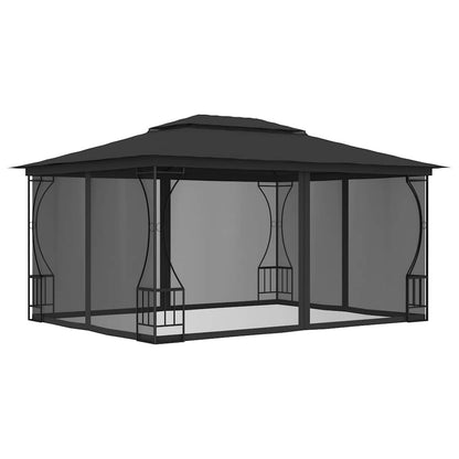 Gazebo with Nets 9.8'x13.1'x8.7' Anthracite, UV Proof Polyester Fabric, Steel Frame Outdoor Canopy Tent for Patio, Backyard, Party Events Outdoor Structures