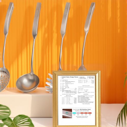5 Pcs Newness Cooking Utensils Set, 304 Stainless Steel Kitchen Utensils Set, Metal Kitchen Accessories, Include Soup Ladle, Slotted Skimmer Spoon, Spaghetti Spoon and Spatula, Dishwasher Safe