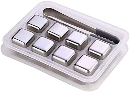 Stainless Steel Ice Cubes, Frozen Metal for Bar, Cold Beer & Whiskey, 8 Pieces
