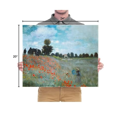 Wieco Art Framed Wall Art The Poppy Field Near Argenteuil Canvas Prints of Claude Monet Floral Oil Paintings Classic Flowers Landscape Pictures Artwork for Bedroom Home Decorations