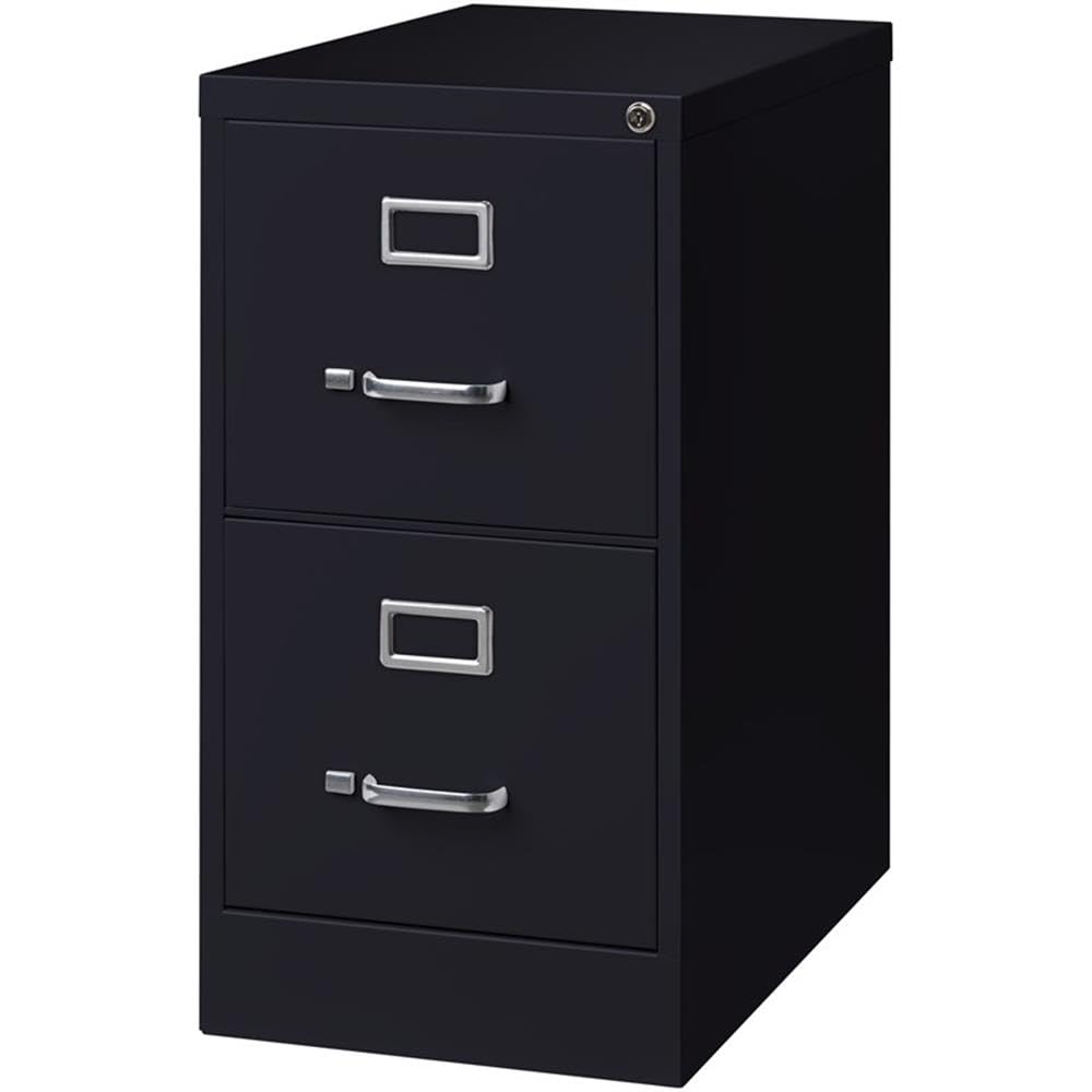 Pemberly Row 2 Drawers 28.38" Vertical Black Metal Filing Cabinet Lockable Pre-Assembled Stationary Letter Size for Home, Office
