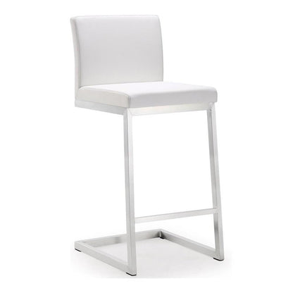 Tov Furniture Parma White Performance Vegan Leather and Stainless Steel Counter Stool - Set of 2