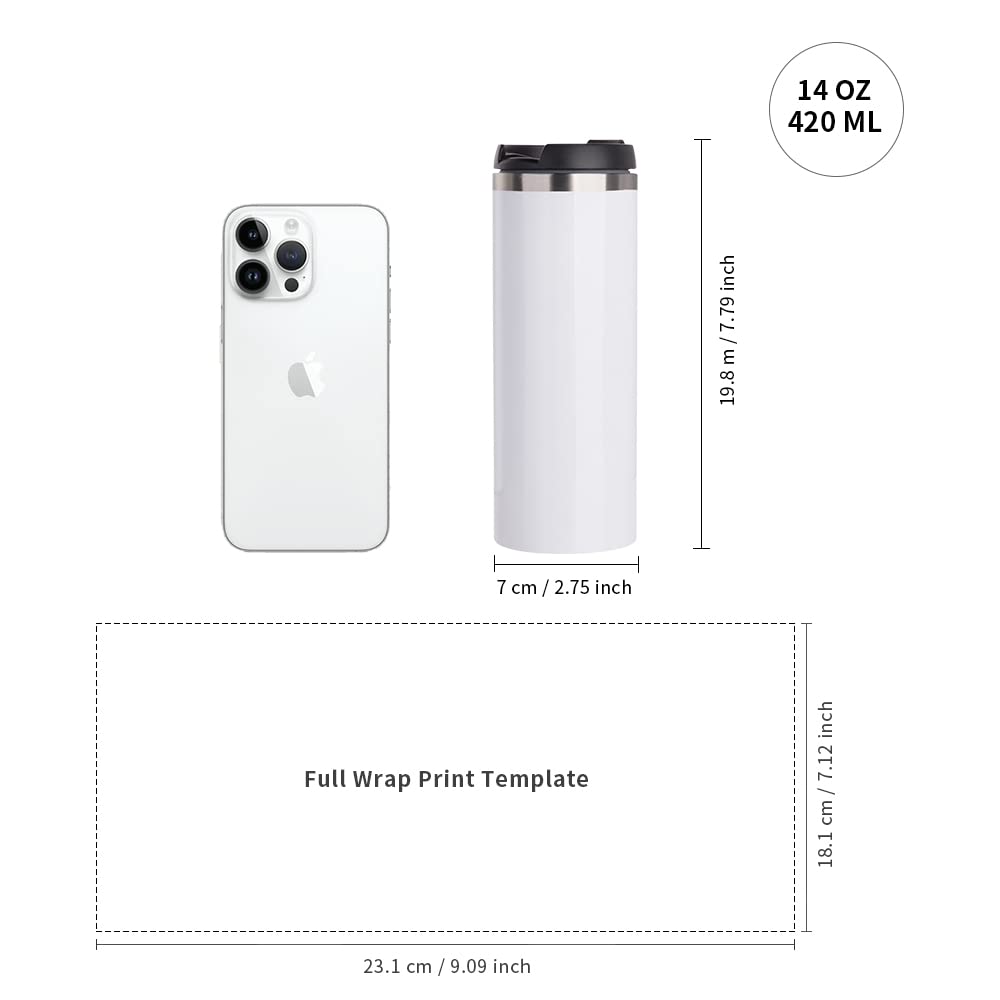 PYD Life Sublimation Tumblers Water Bottles 14 OZ White with Lid Stainless Steel Double Walled Coffee Tumblers Flasks for Tumbler Heat Press 4 Pack