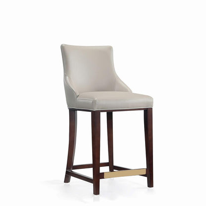 Manhattan Comfort Shubert Modern 26 Inch Bar Stools - Elegant Faux Leather Upholstery, Foam Padded Seat, Solid Beech Wood Base with Gold Metal Footrest, Fully Assembled Barstools, Set of 2, Light Grey