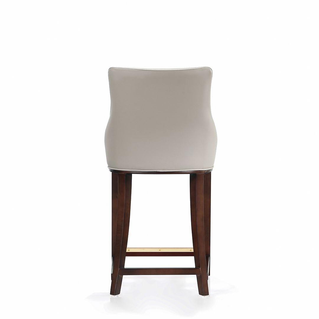 Manhattan Comfort Shubert Modern 26 Inch Bar Stools - Elegant Faux Leather Upholstery, Foam Padded Seat, Solid Beech Wood Base with Gold Metal Footrest, Fully Assembled Barstools, Set of 2, Light Grey