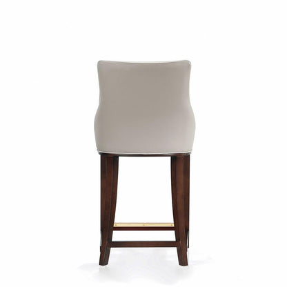 Manhattan Comfort Shubert Modern 26 Inch Bar Stools - Elegant Faux Leather Upholstery, Foam Padded Seat, Solid Beech Wood Base with Gold Metal Footrest, Fully Assembled Barstools, Set of 2, Light Grey