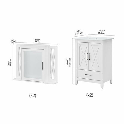 Bush Home Key West 48W Double Vanity Set with Sinks and Medicine Cabinets in White Ash