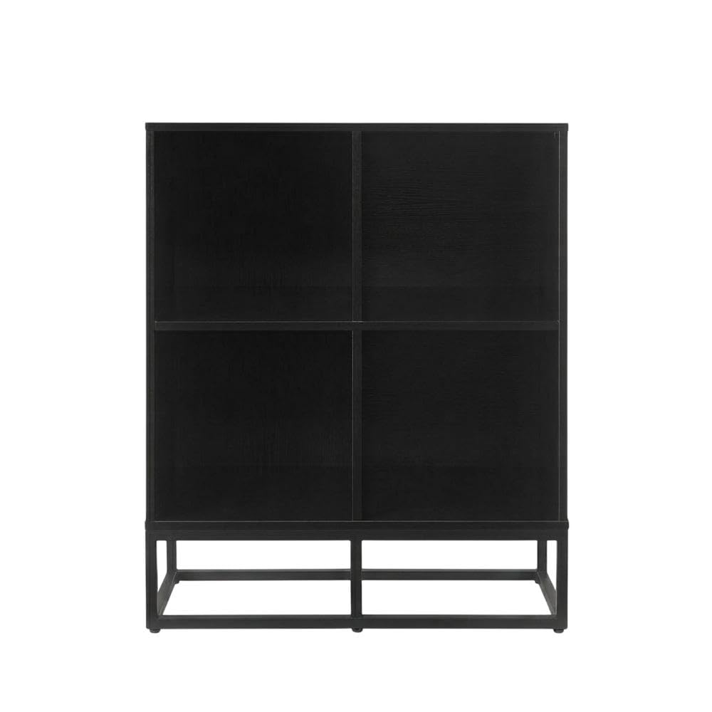Furnifact Black 4 Cube Record Player Stand with Vinyl Storage, Compact Design, Durable Construction, Ideal for Living Room or Entertainment Area