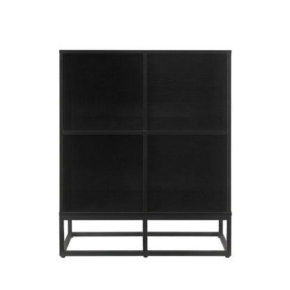 Furnifact Black 4 Cube Record Player Stand with Vinyl Storage, Compact Design, Durable Construction, Ideal for Living Room or Entertainment Area