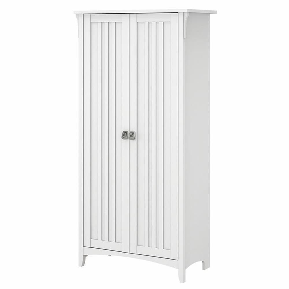 Bush Home Salinas Tall Storage Cabinet with Doors in Shiplap Gray and Pure White, Office Storage Unit, Organizer for Home or Workspace, Adjustable Shelving