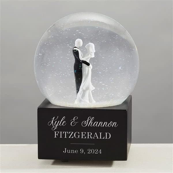 Personalization Universe Personalized Wedding Couple Musical Snow Globe - Engraved Names & Message, Plays Wedding March
