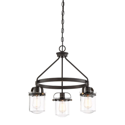 DESIGNERS FOUNTAIN Jaxon 3-Light Oil Rubbed Bronze Industrial Chandelier with Clear Glass Shades for Dining Rooms, 90683-ORB