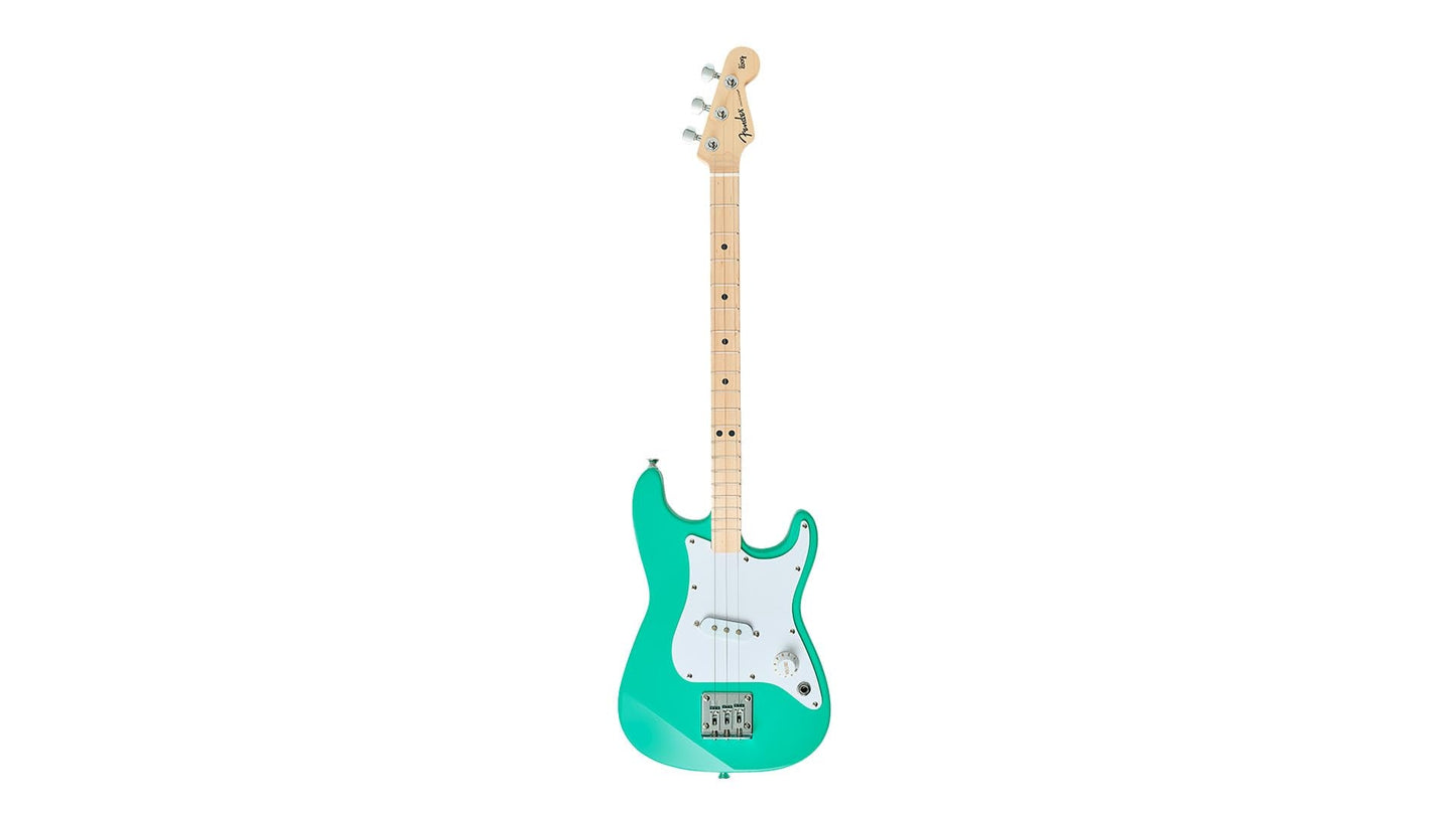 Fender x Loog 3-String Stratocaster Electric kids Guitar 3 string beginner kit (Seafoam Green)