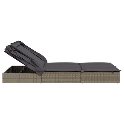 Yamxder 84" Grey PE Rattan Double Outdoor Chaise Lounge, Foldable Steel Frame Recliner with Cushions, Adjustable Armrests, Modern Patio Sun Lounger for Garden, Poolside, Balcony