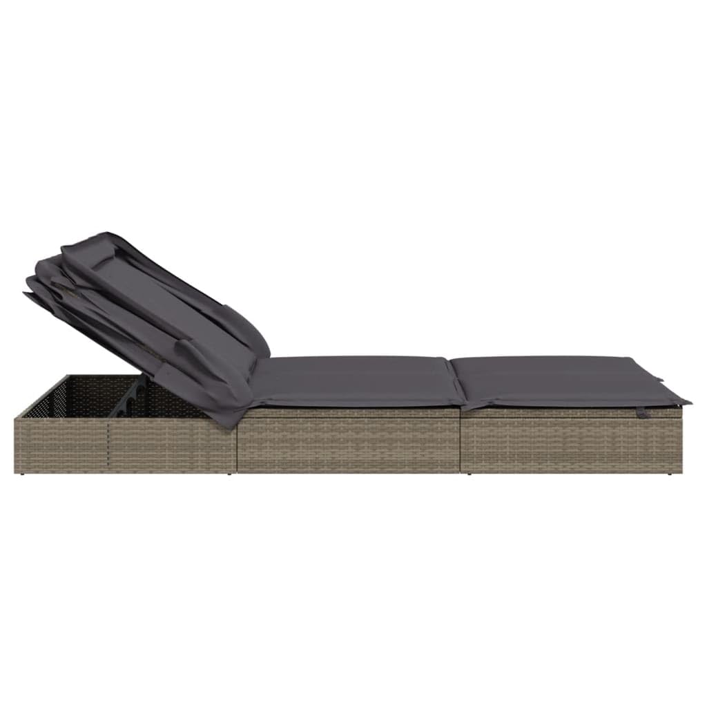 GFMGUEMV Foldable Outdoor Sunbed with Adjustable Armrests and Weather-Resistant Cushions for Two Persons, Modern Grey Patio Lounger