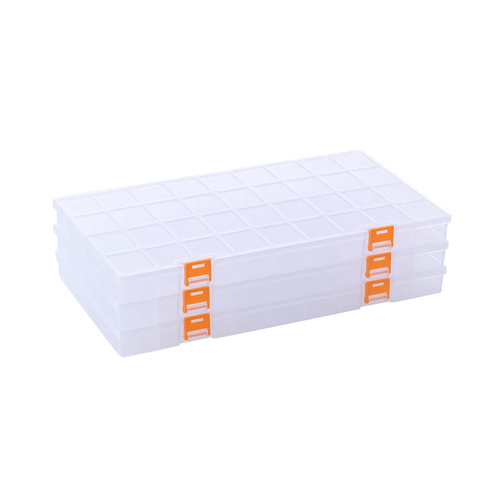 BangQiao 3 Pack 36 Grids Clear Plastic Storage Box with Dividers, Transparent Organizer Container Case for Small Parts, Bead, Button, Jewelry, Diamond, Craft Supplies,Sewing Kit, DIY Accessories