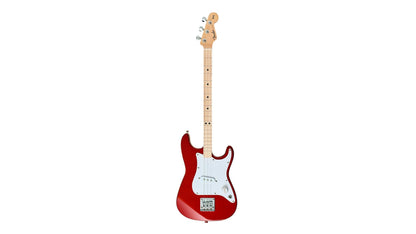Fender Loog Stratocaster 3-String Electric Guitar for Kids, Beginner Guitar, Includes Chord Flash Cards, Learning App, Educational Booklet, Picks, and Stickers, Candy Apple Red