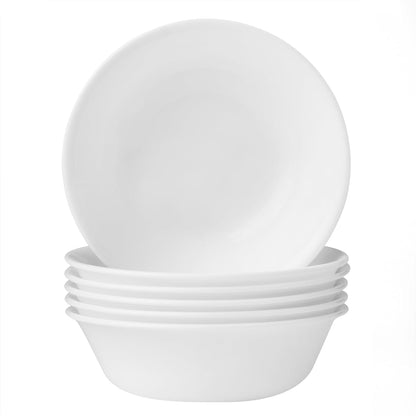 Corelle Vitrelle 6-Piece Soup/Cereal Bowl Set Triple Layer Glass and Chip Resistant, 18-Oz Lightweight Round Bowls, Winter Frost White