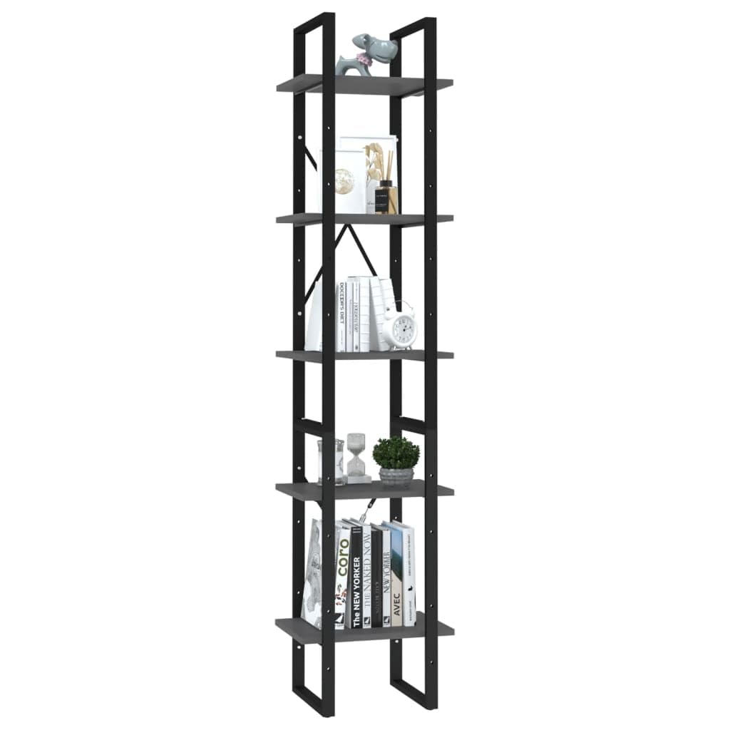 Kalmrek 5-Tier Book Cabinet Gray Engineered Wood with Metal Frame 15.7"x11.8"x68.9" Bookshelf Storage Organizer Display Rack for Home Office Living Room Library