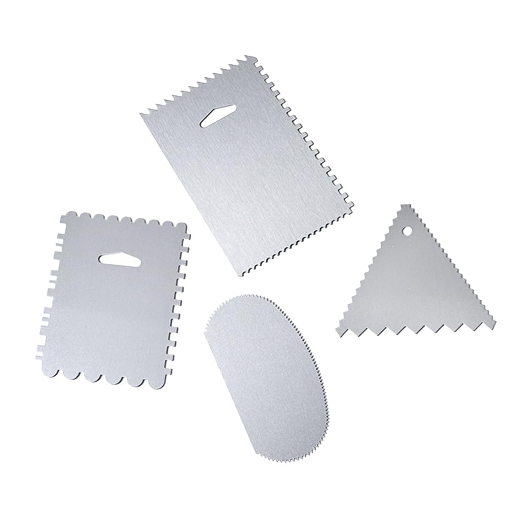 Cabilock 4Pcs Cake Scraper Set Stainless Steel and Aluminum Baking Supplies Kitchen Gadget for Cake Decorating Dough Scraper Pastry Smoothing Tools