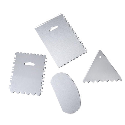 Cabilock 4Pcs Cake Scraper Set Stainless Steel and Aluminum Baking Supplies Kitchen Gadget for Cake Decorating Dough Scraper Pastry Smoothing Tools
