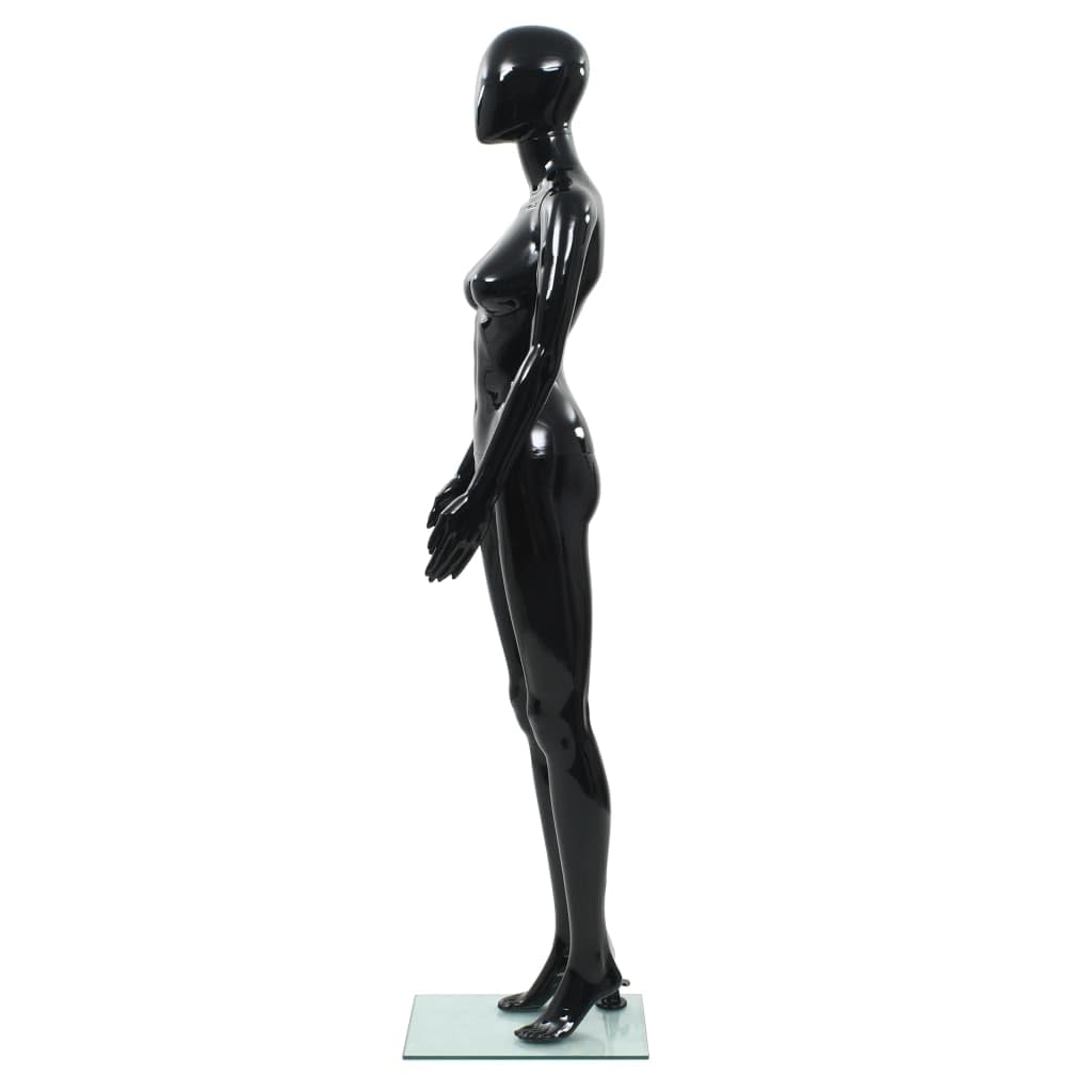 Full Body Female Mannequin, Glossy Black Retail Display Form for Clothing, Wigs, and Shoes, Adjustable Poseable Parts with Sturdy Glass Base, 68.9 Inch