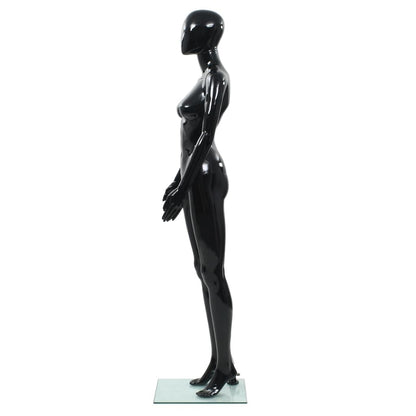 Full Body Female Mannequin, Glossy Black Retail Display Form for Clothing, Wigs, and Shoes, Adjustable Poseable Parts with Sturdy Glass Base, 68.9 Inch