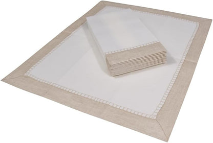12 Package Caspari Linen Border Paper Linen Guest Towel Napkins in Natural, Per