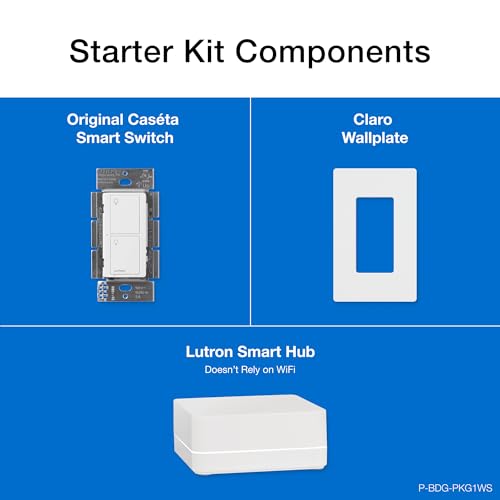 Lutron Caseta Smart Switch 3-Way Kit, with Pico Remote, Wallplate, Wall Bracket for LED Lights and Fans, 5 Amp, Neutral Required, P-PKG1WS-WH