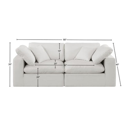 Meridian Furniture 187Cream-S80 Comfy Collection Modern | Contemporary Upholstered Modular Sofa with Cream Linen Textured Fabric Upholstery, Down Feather Cushions, 80" W x 40" D x 34.5" H, Cream