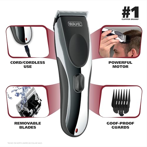 Wahl Clipper Rechargeable Cord/Cordless Haircutting & Trimming Kit for Heads, Longer Beards, & All Body Grooming - Model 79434