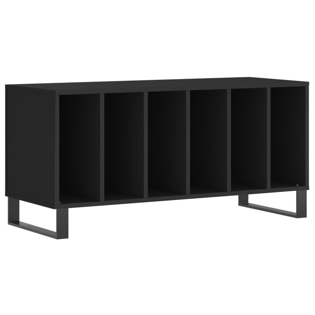 WXGTBKPR Vinyl Record Storage Cabinet with Iron Legs, Modern Media Console Stand for Living Room, Matte Black Engineered Wood Sideboard Organizer, 39.4x15.0x18.9 Inches