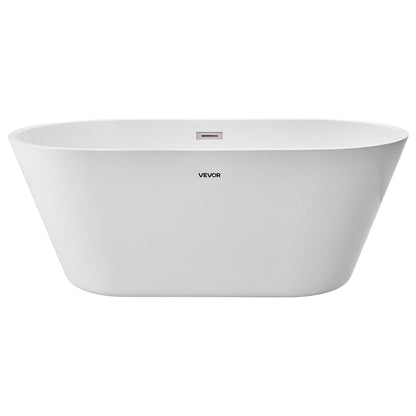 VEVOR Acrylic Freestanding Bathtub, 59 Inch Contemporary Soaking White Tub with Brushed Nickel Overflow and Drain, Elegant Oval Shape Stand Alone Soaker Tub for Modern Bathroom or Remodel Projects