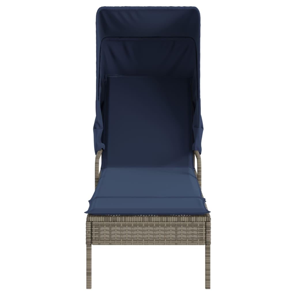 Favemtsl 2-Pack Grey PE Rattan Patio Sun Lounger Set with Adjustable Armrests Canopy Table 78.7" Seat Outdoor Lounge Chairs for Deck Poolside Beach
