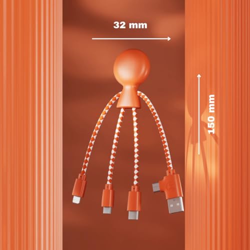 Xoopar Multi USB Cable 4 in 1 - Universal Charger Made from Recycled Plastic - USB, USB-C, Lighting, Micro USB Ports - Compatible with All Smartphones Mr Bio White Octopus