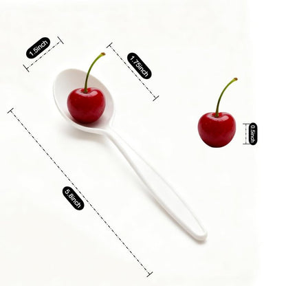 Yoaier Eco-Friendly 6" Disposable Soup Spoons - 50 Pack Heavy Duty Disposable Silverware, Extra-Length Cornstarch Serving Spoons for Hot Soup, Ice Cream,Chili, Parties (Ivory)