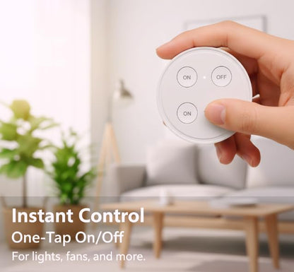 LoraTap Mini Remote Control Outlet Plug Adapter, 656ft Range Wireless Light Switch for Household Appliances, No Hub Required, 10A/1100W, White